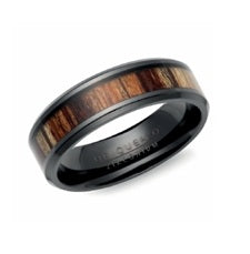 Black Zirconium Wood Inlay Ring