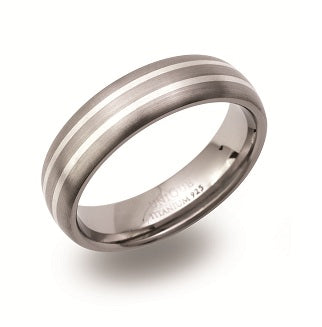 Titanium Double Silver Inlay Ring, 6mm