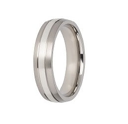 Titanium Silver Inlay Ring, 5mm