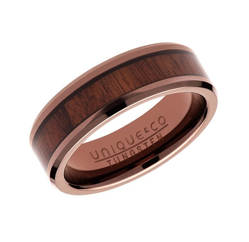 Tungsten Brown IP Ring with Wood Inlay