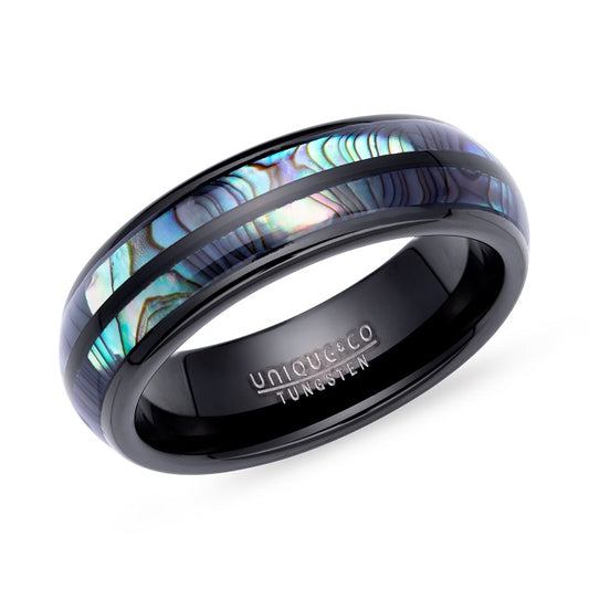 Tungsten Abalone Shell Inlay Ring