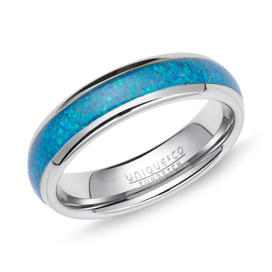 Tungsten Opal Replica Inlay Ring