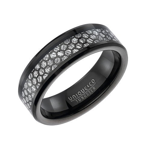 Tungsten Black IP and Meteorite Inlay Ring