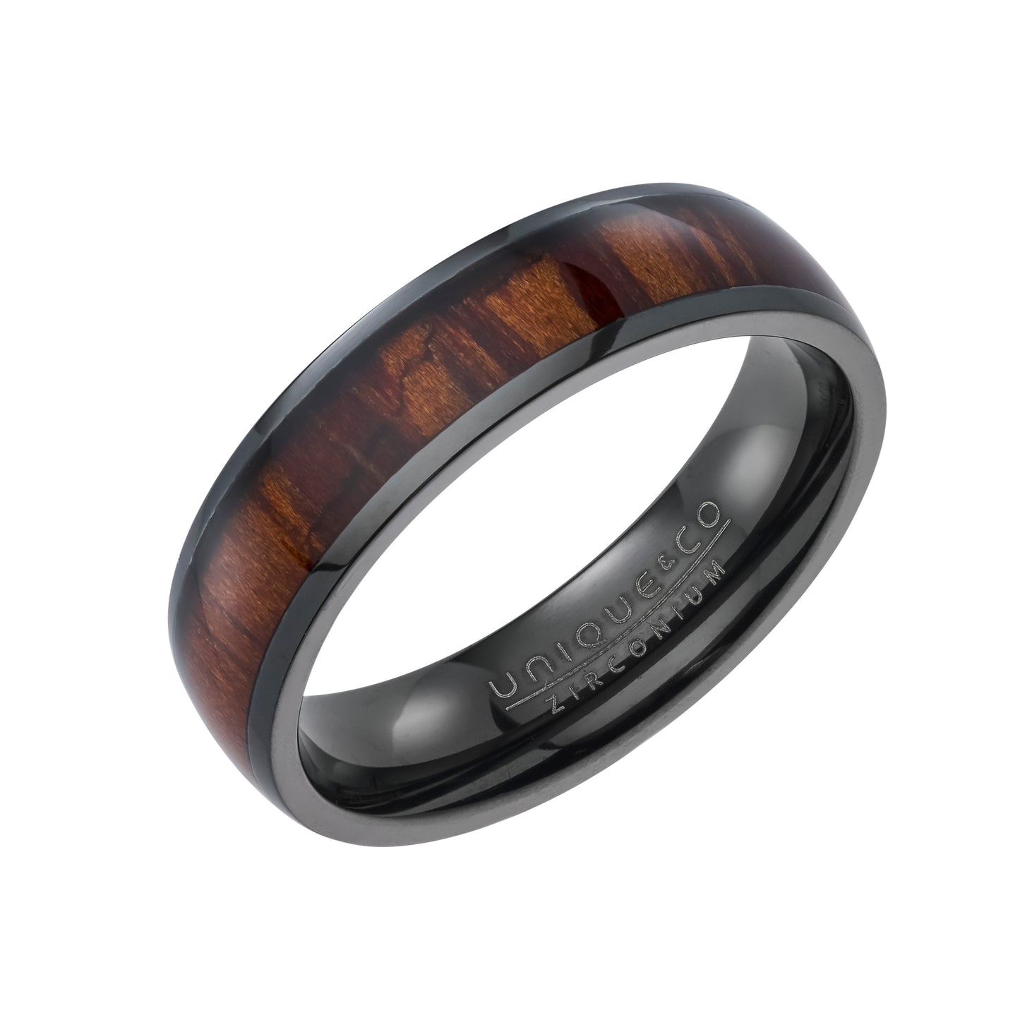 Black Zirconium Wood Inlay Ring