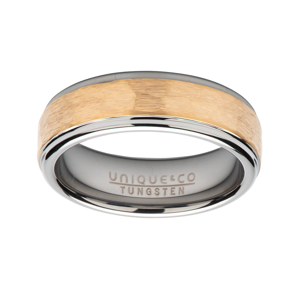 Tungsten Hammered Gold IP Ring