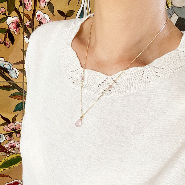 Rose Quartz Necklace, Silver/YGP