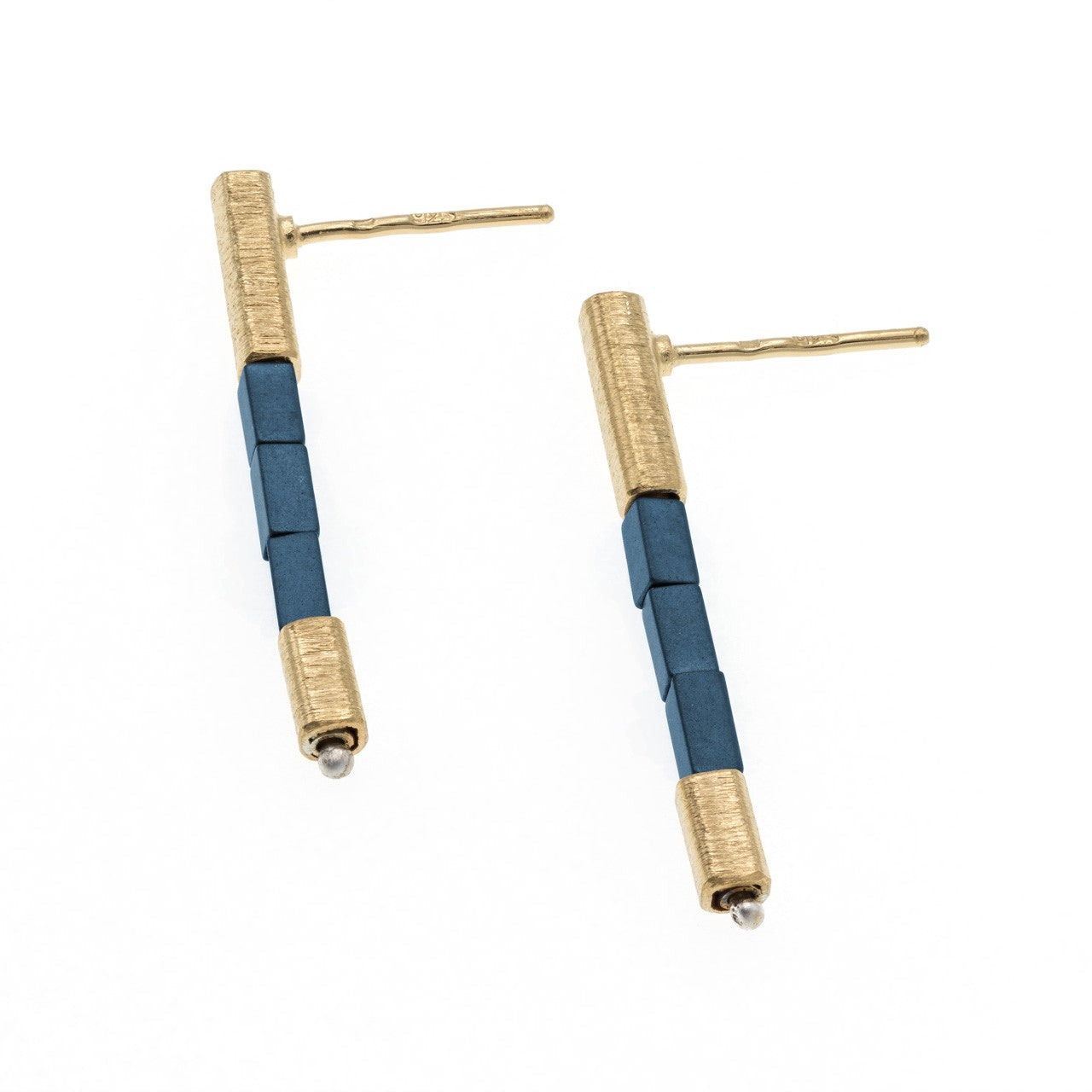 Blue Hematite Drop Earrings, YGP