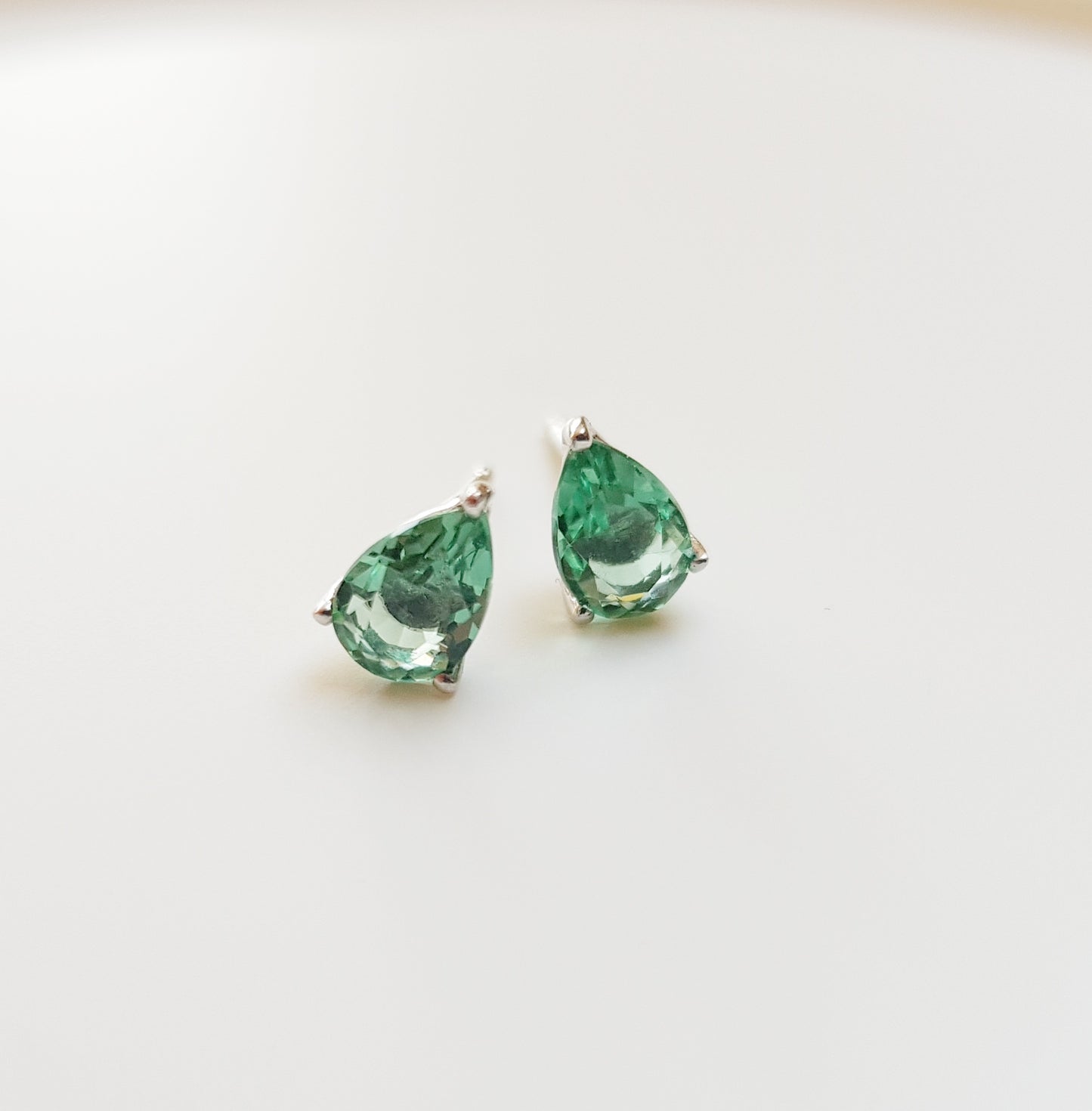 White Gold Green Quartz Stud Earrings