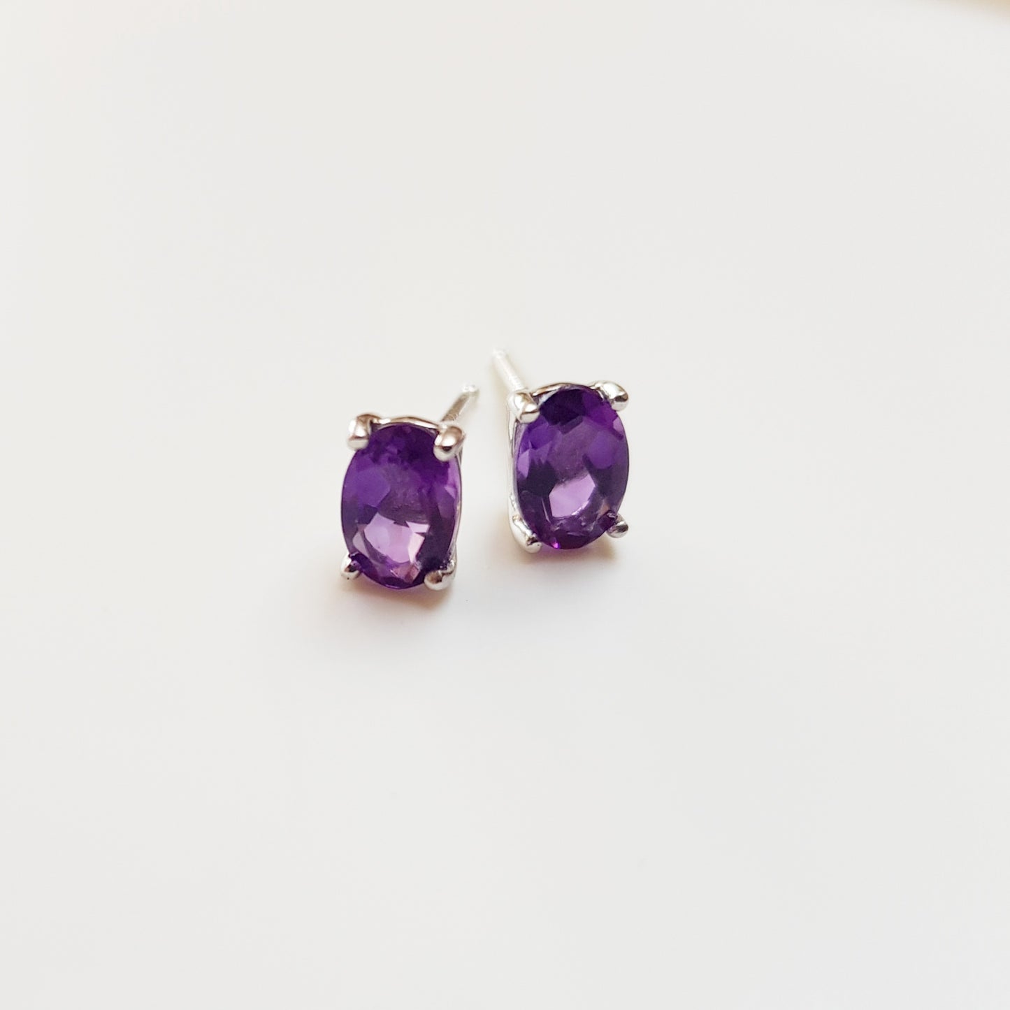 White Gold Amethyst Stud Earrings