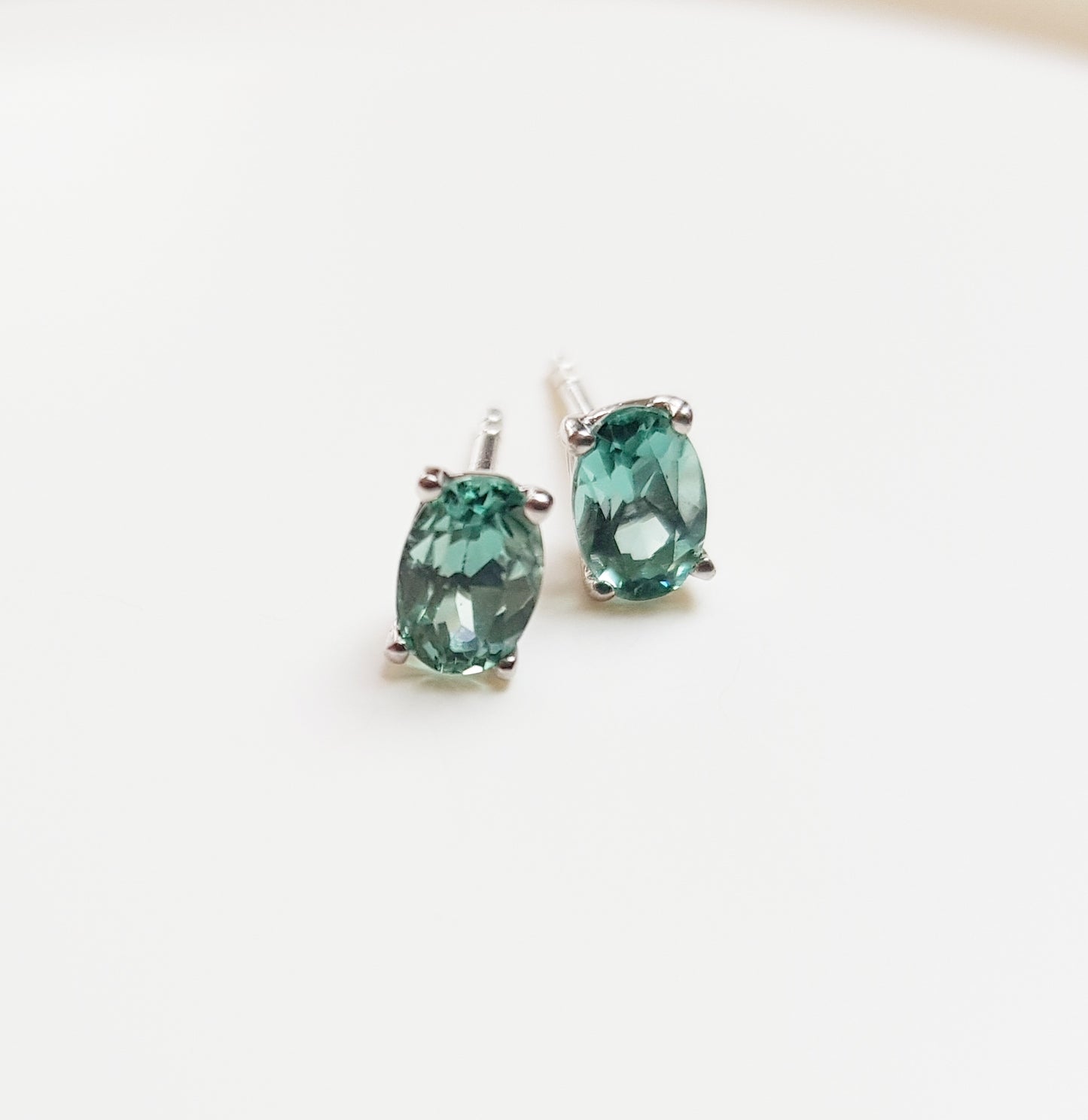 Silver Green Quartz Stud Earrings