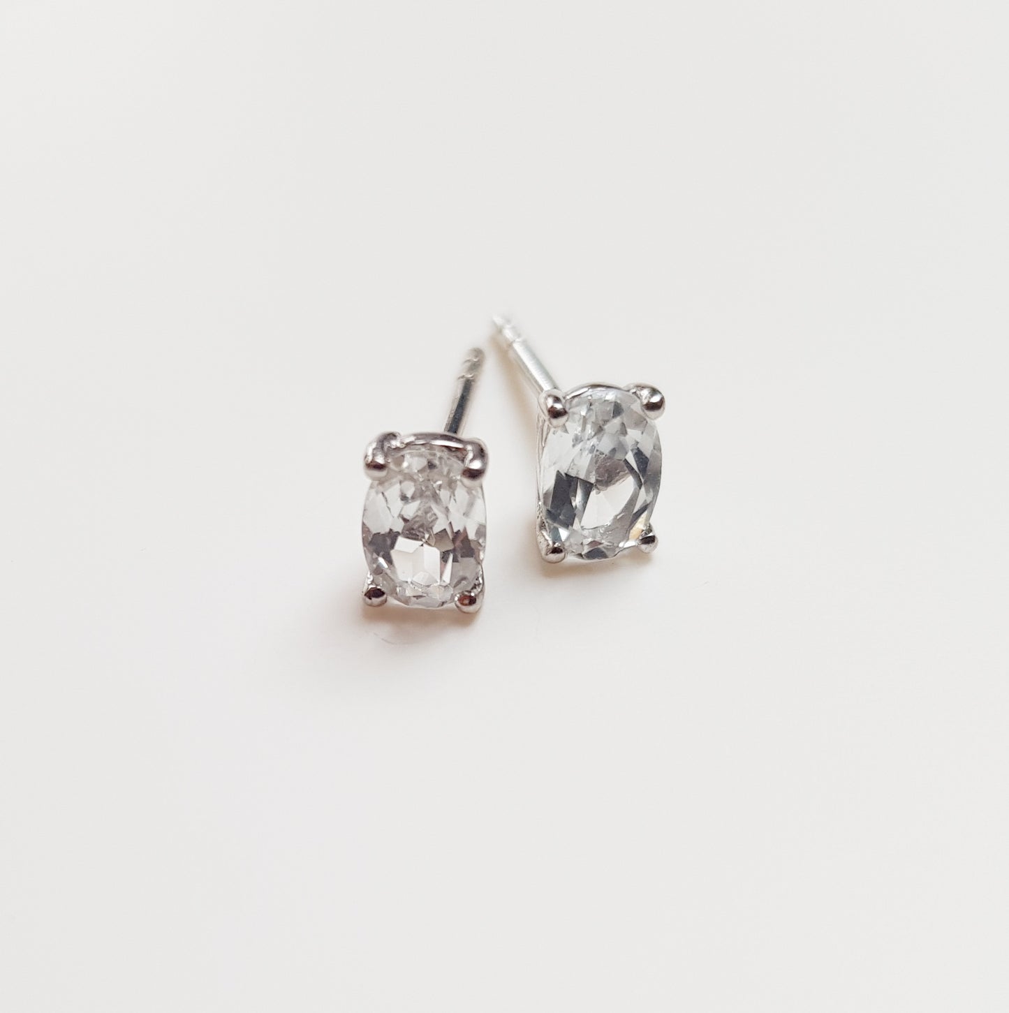 Silver White Quartz Stud Earrings