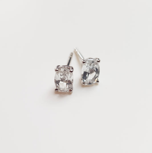 Silver White Quartz Stud Earrings