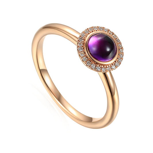 Cabochon Amethyst and Diamond Gold Ring