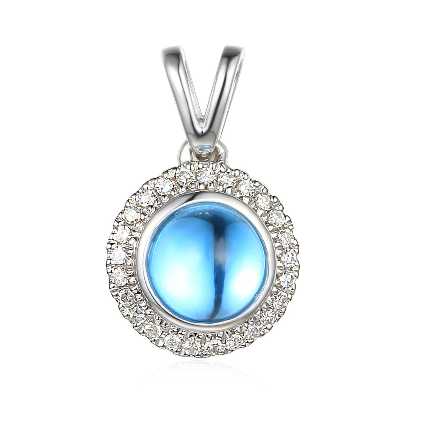 Cabochon Blue Topaz and Diamond Pendant