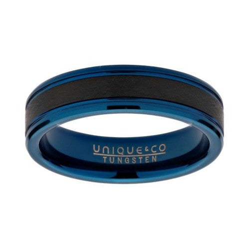 Tungsten Black/Blue IP Ring