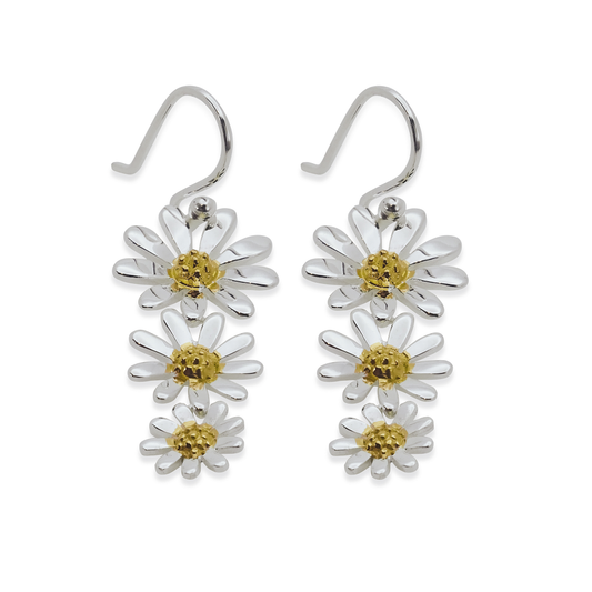 Silver Daisy Drop Earrings