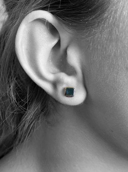Titanium Square Stud Earrings - Natural Tones