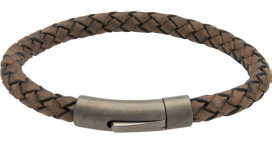 Dark Brown Leather Bracelet with Gunmetal Steel Clasp