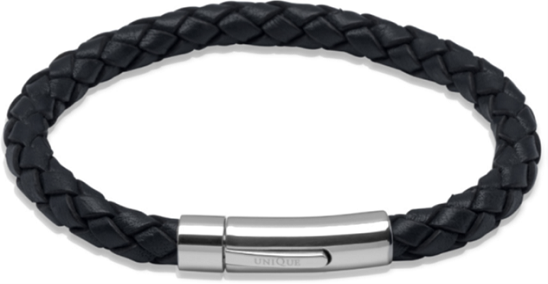 Navy Leather Bracelet with Steel Clasp