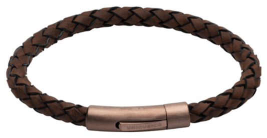 Brown Leather Bracelet with Brown Steel Clasp