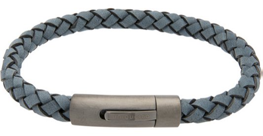 Antique Blue Leather Bracelet with Gunmetal Steel Clasp