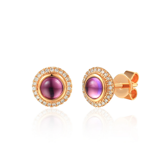 Cabochon Amethyst and Diamond Stud Earrings