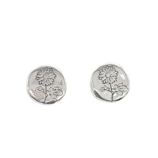 Silver Chrysanthemum Stud Earrings - November