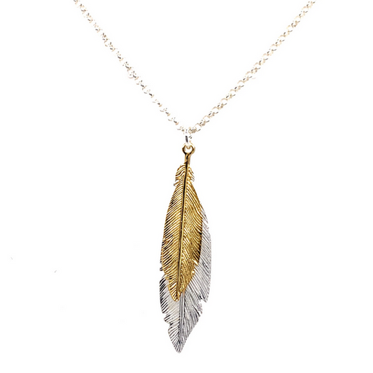 Silver/YGP Double Feather Necklace