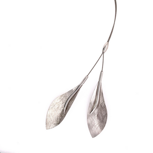 Silver Double Leaf Necklace