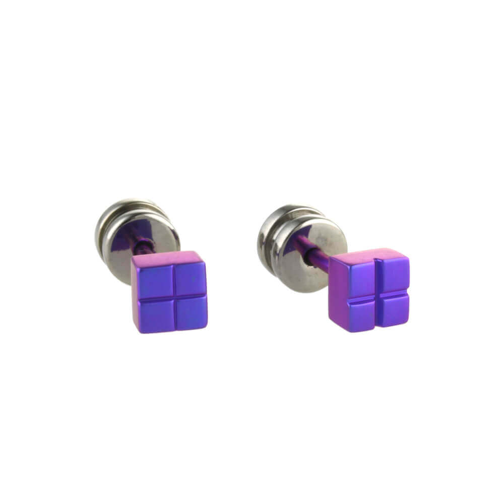 Titanium Cube Stud Earrings - Pink/Purple Tones