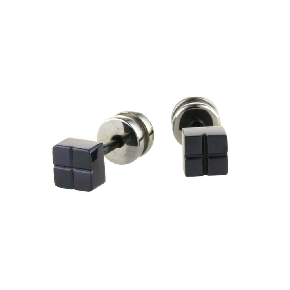 Titanium Cube Stud Earrings - Natural Tones
