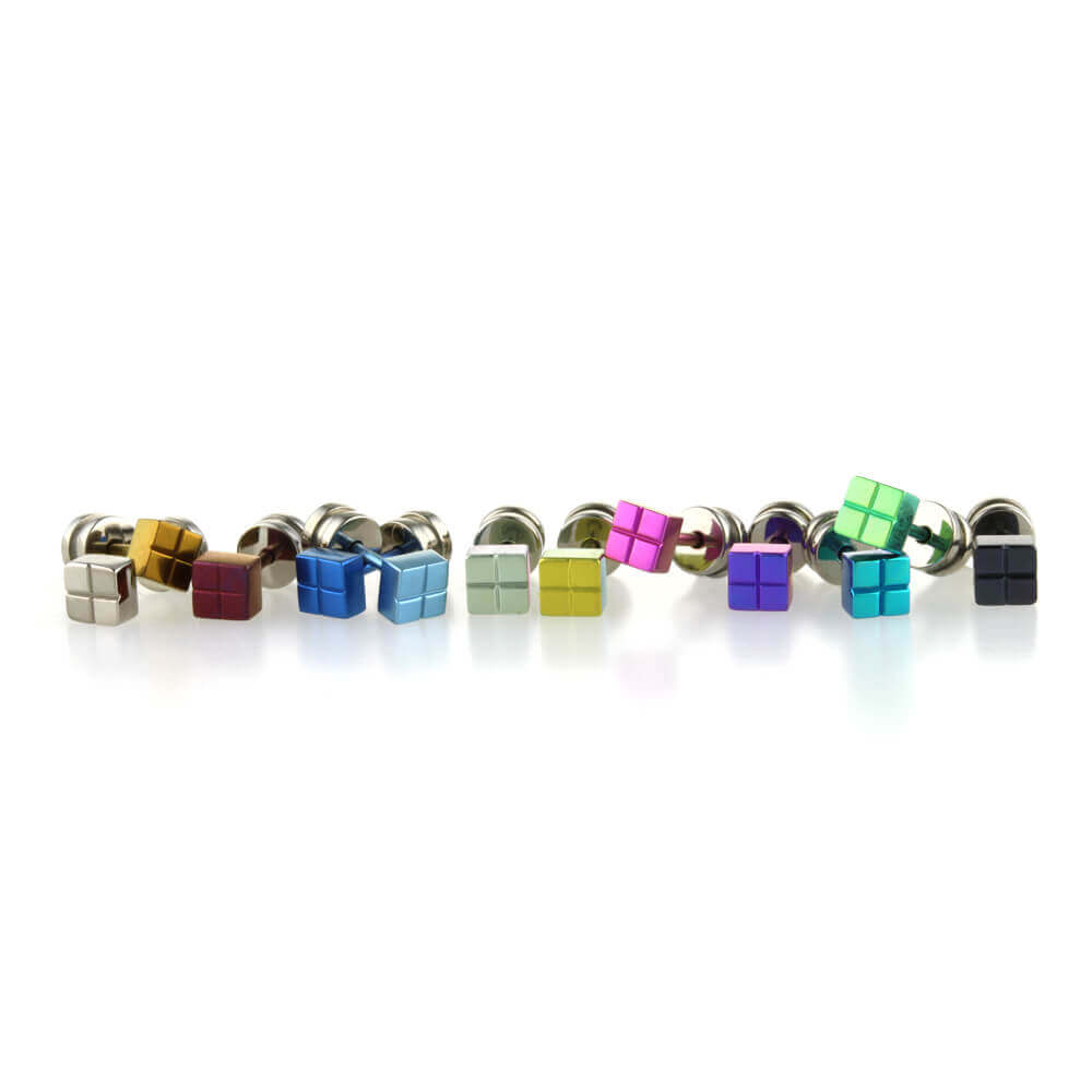 Titanium Cube Studs - Pink