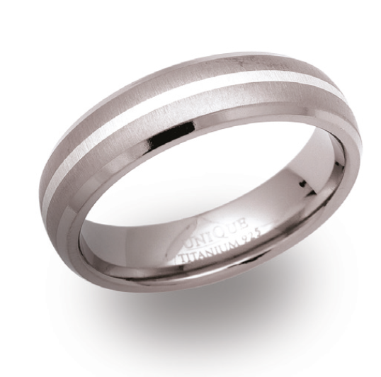 Titanium Silver Inlay Ring, 6mm