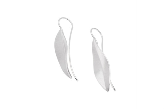 Silver Small Leaf Hook Earrings