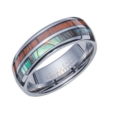 Tungsten Wood and Abalone Shell Ring
