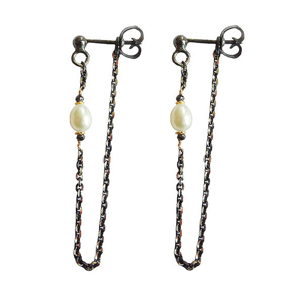 Silver Pearl/ Diamond Chain Drops