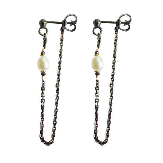 Silver Pearl/ Diamond Chain Drops