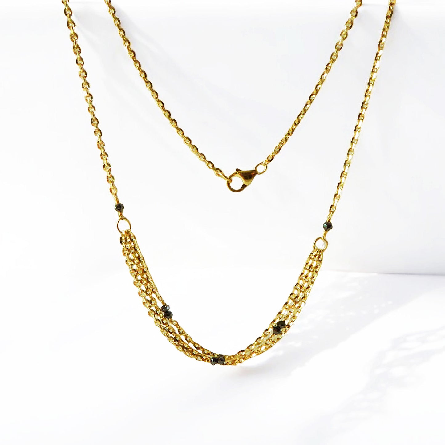 Gold 3 Strand Black Diamond Necklace
