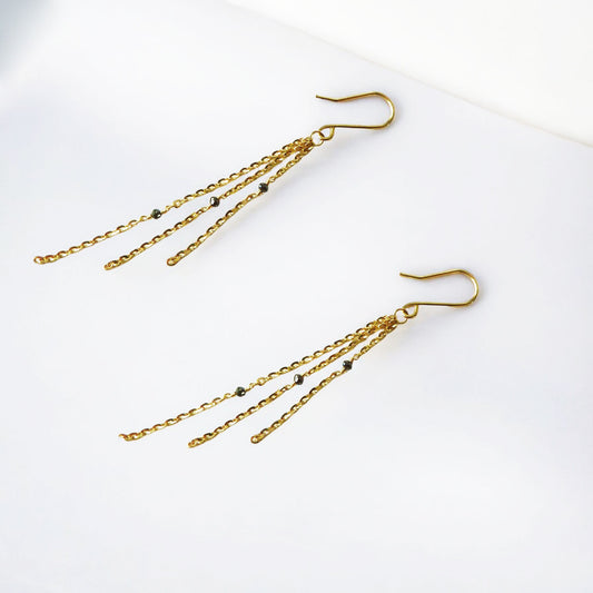Gold 3 Strand Black Diamond Earrings