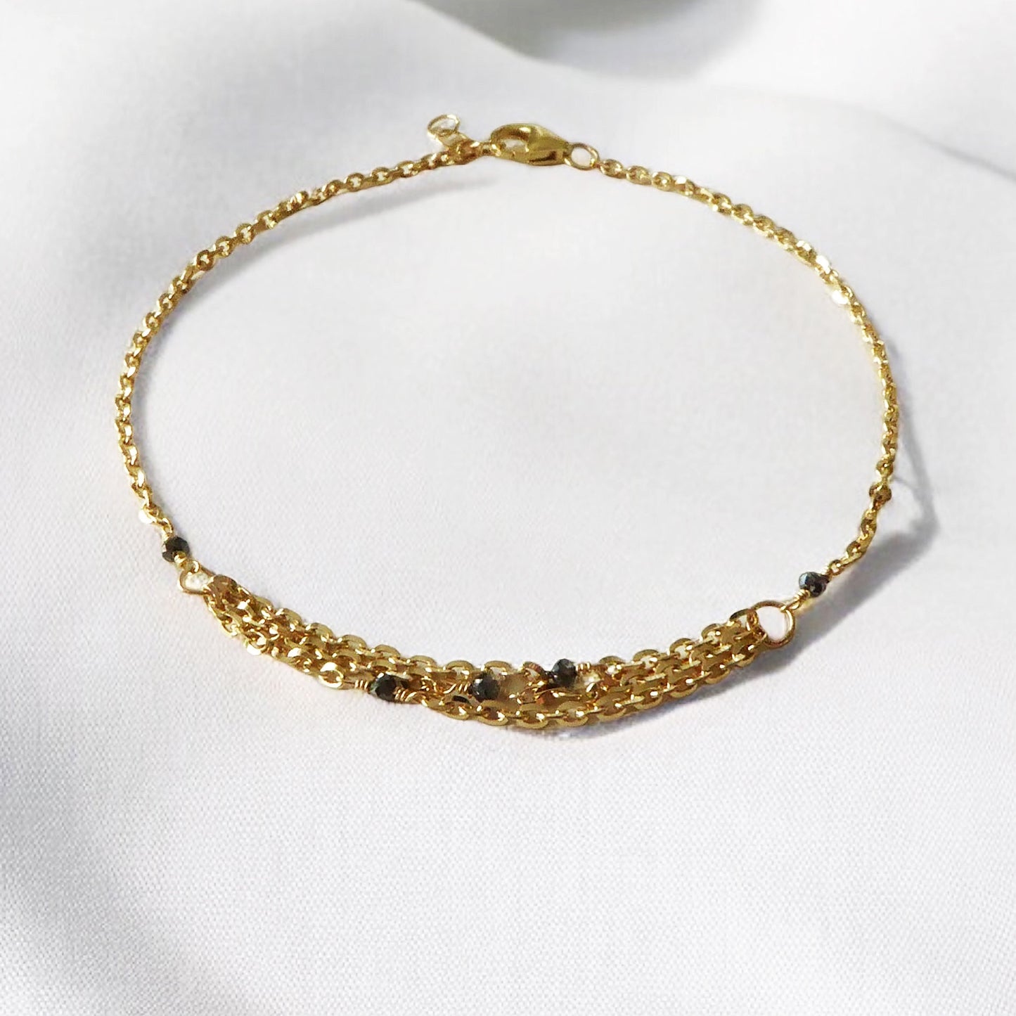 Gold 3 Strand Black Diamond Bracelet