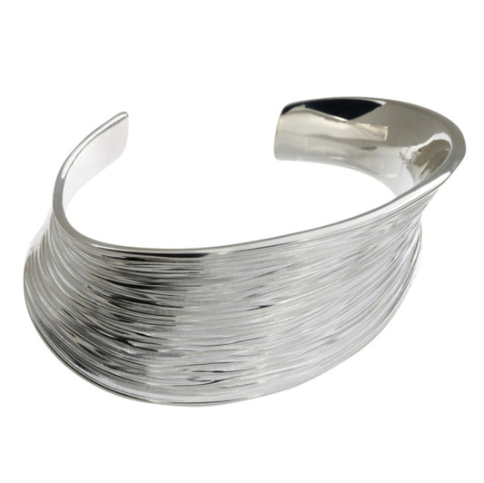 Crease Concave Bangle, Silver