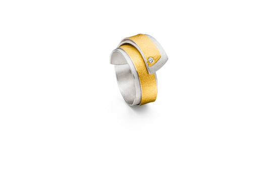 Silver and Gold Diamond Wide Wrap Ring