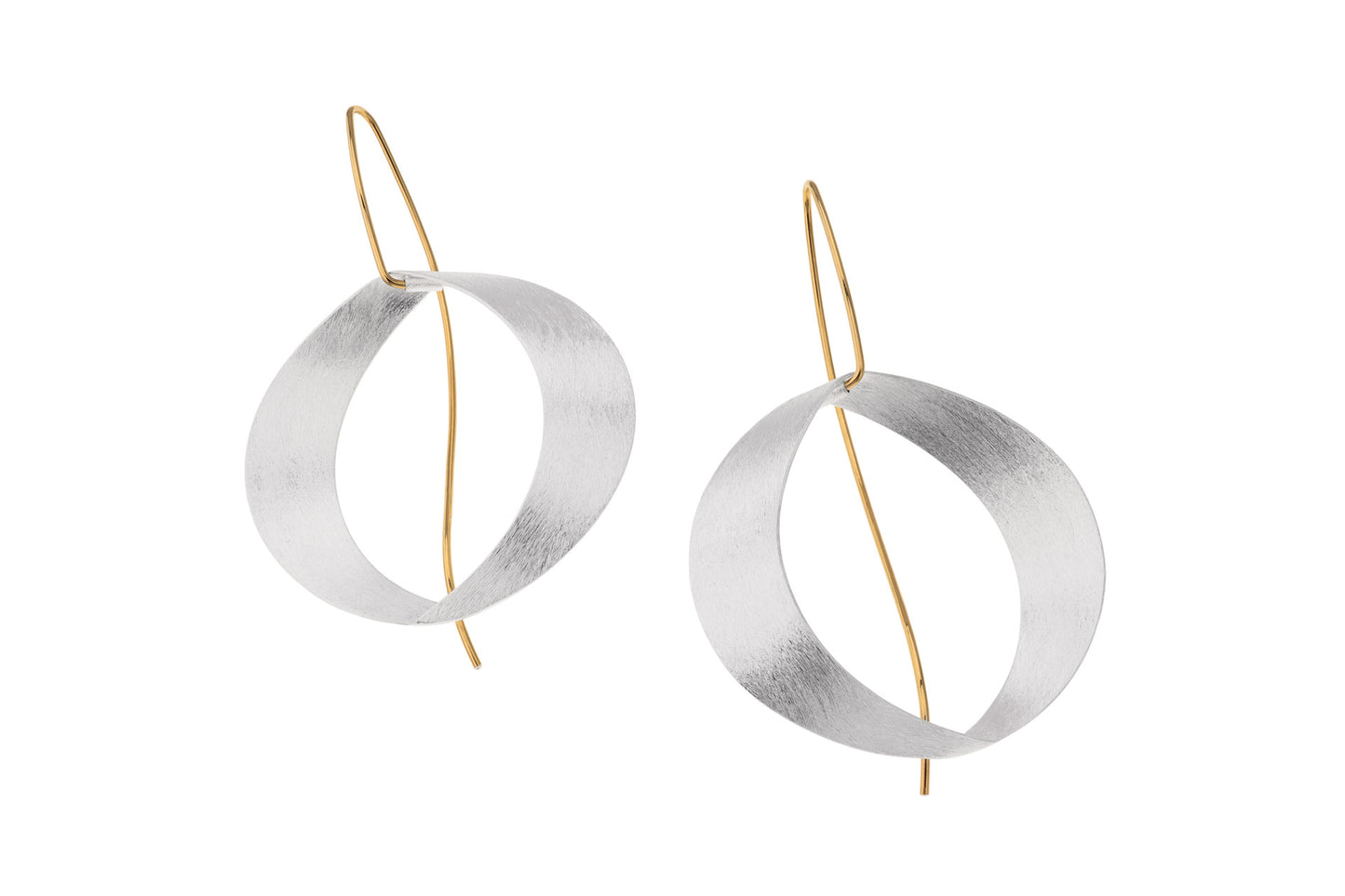 Large Silver Ribbon Gold Hook Earrings