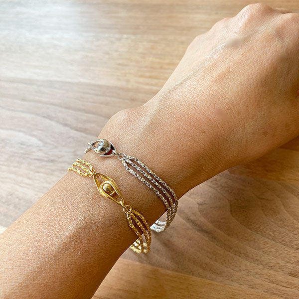 3 Strand Facet Link Bracelet, Silver
