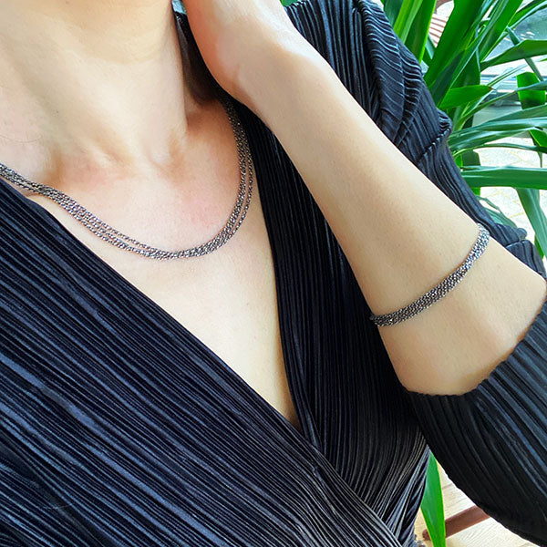 3 Strand Diamond Cut Necklace, Silver