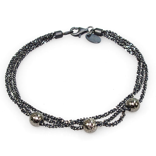 Diamond Cut 3 Strand Bead Bracelet, Silver