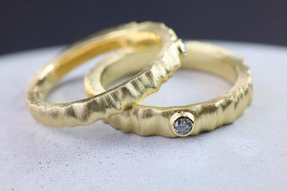 9ct Gold Diamond Textured Band
