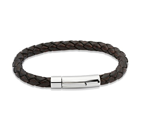 Dark Brown Leather Bracelet with Steel Clasp