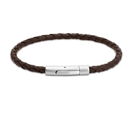 Brown Leather Bracelet with Steel Clasp