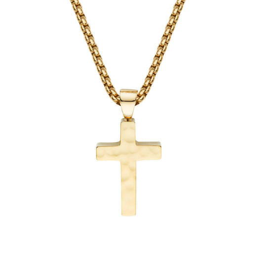 Steel Cross Hammered Pendant, Yellow IP
